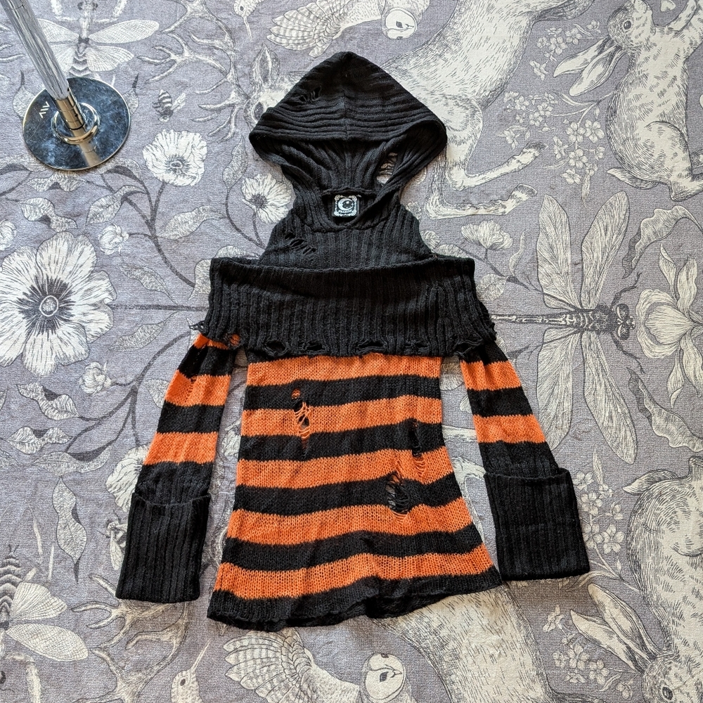 Killstar Distressed Cold Shoulder Sweater